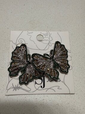Sassy Jones Multicolored Crystal Butterfly Earrings - Green & Gold Accents